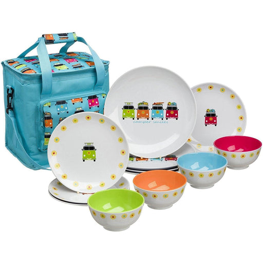 Camper Van VW 12 Piece Melamine Dining Picnic Set with 16L Cool Bag - UK Camping And Leisure