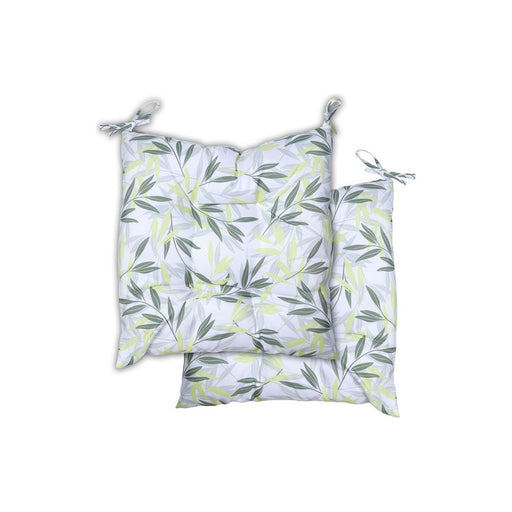 Garden Chair Green/Grey Leaf Print Seat Cushion Pair - UK Camping And Leisure