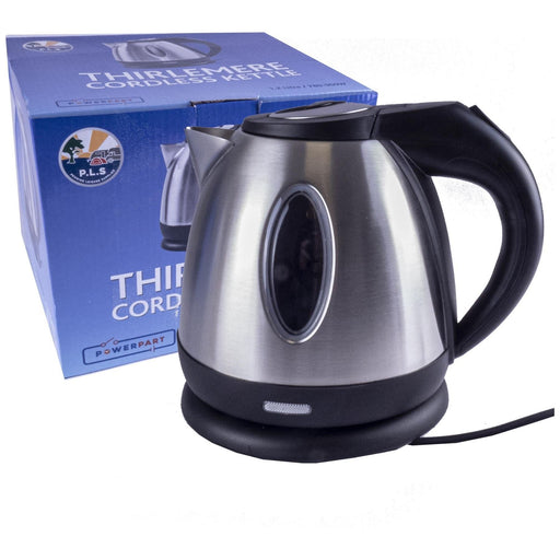 Silver Chrome Low Power 1.2L 750W Cordless Kettle UK Camping And Leisure
