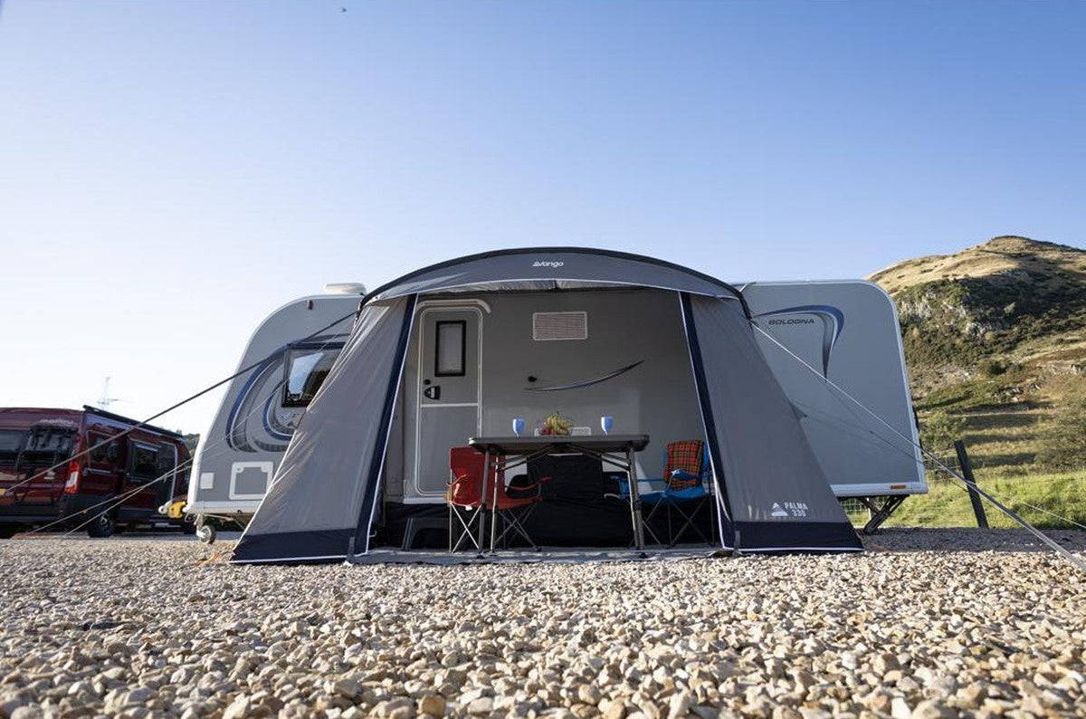 Vango campervan porch awning pitched in sunshine