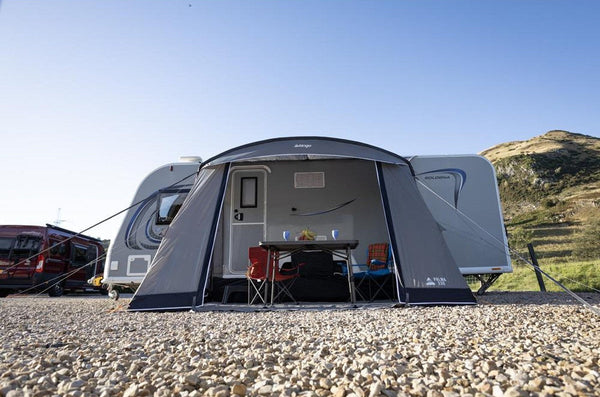 Vango campervan porch awning pitched in sunshine