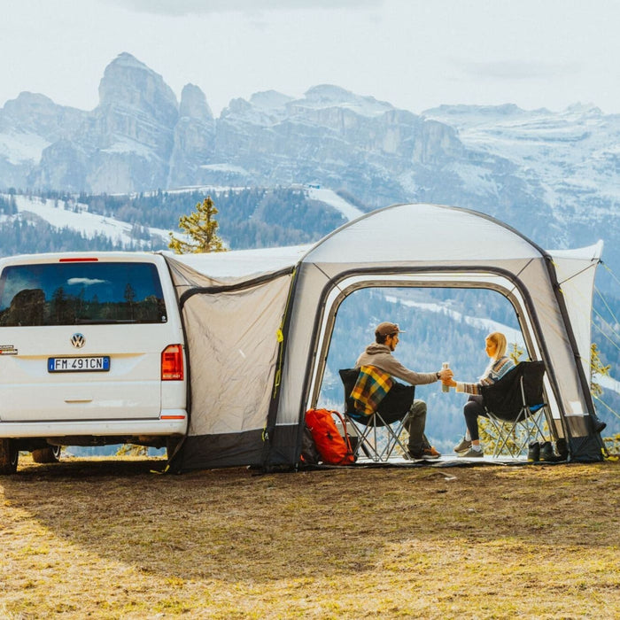 Kampa Dometic Cross Air drive-away awning attached to a VW campervan