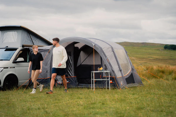 Vango Cove III air inflatable drive-away awning attached to a campervan