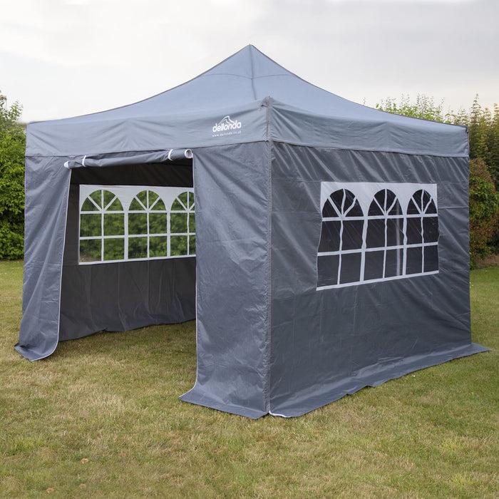 Dellonda 3x3m Pop-Up Gazebo & Side Walls Water Resistant Fabric - Grey Dellonda - UK Camping And Leisure