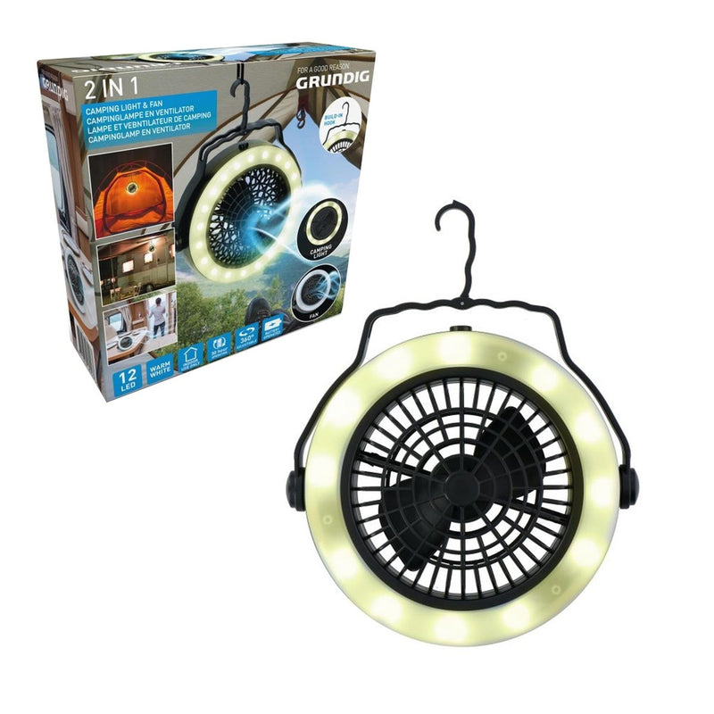 2IN1 12 LED Hanging Camping Ceiling & Desk Fan with Light Tent Lamp Lantern Outdoor UK Camping And Leisure - UK Camping And Leisure