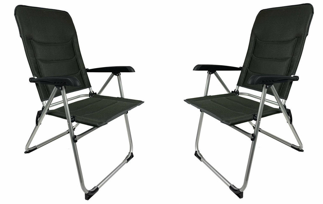 2x Royal Folding Ambassador Grey Reclining Aluminium Padded Camping Chair R735 Royal - UK Camping And Leisure