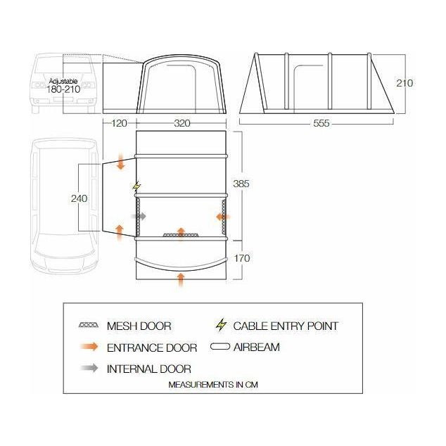 Vango Galli Pro Air Low Drive Away Awning  (180 - 210cm) Campervan Vango - UK Camping And Leisure