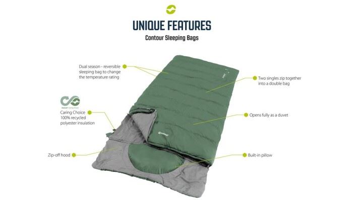 Outwell Contour Lux Single Sleeping Bag 3 Season Deep Blue