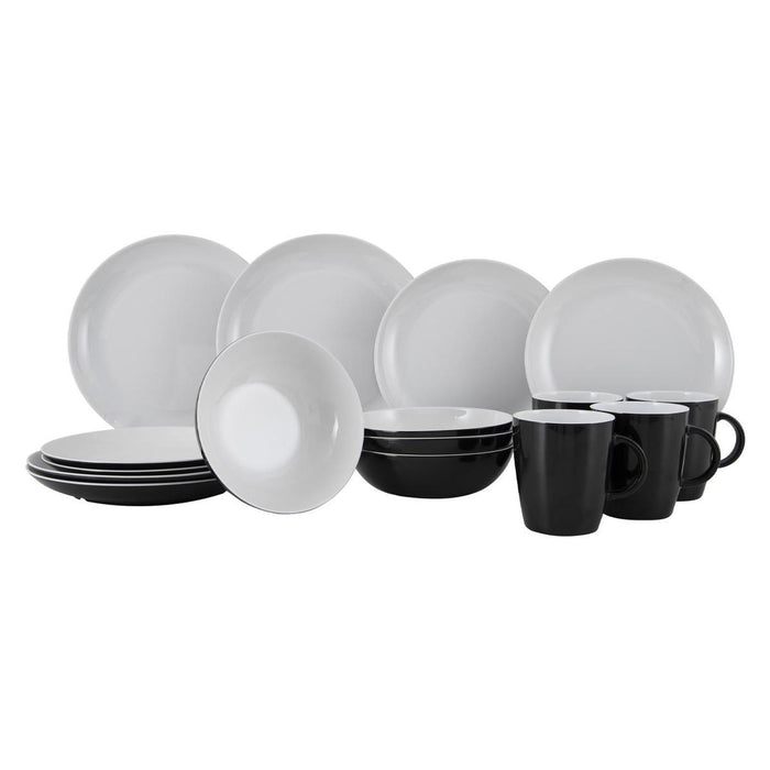 Gimex Solid Line Tableware Black & White 16 Pieces Gimex - UK Camping And Leisure