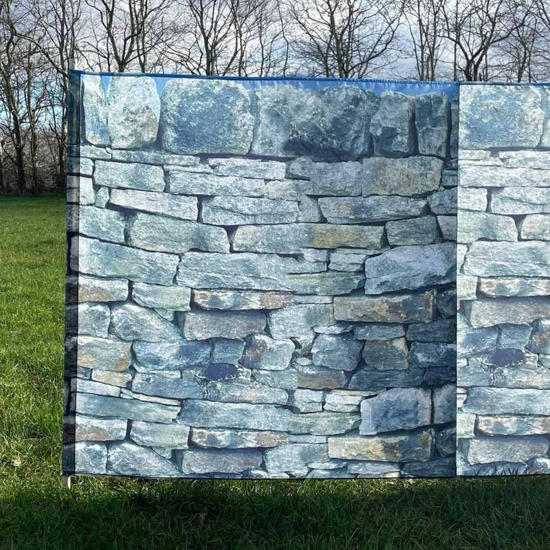 Olpro Stone Wall Folding Wooden Windbreak 4 Panels 480cm