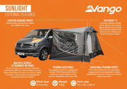 Vango Sunlight Campervan Awning Sun Canopy Smoke | poled, lightweight, compact pack, motorhome