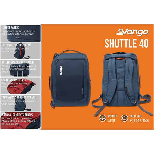 Vango Shuttle 40 Lite Rucksack 40L Moonlit Ocean Vango - UK Camping And Leisure