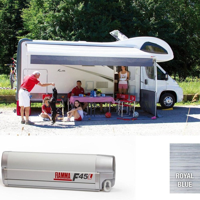 Fiamma Titanium F45L 550 Awning Royal Blue Fabric (06532B01Q) Winch Handle Wall Mounted Fiamma - UK Camping And Leisure