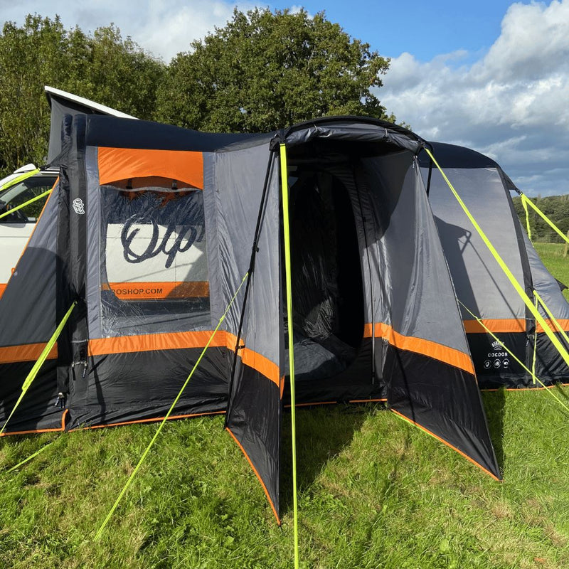 Olpro Cocoon Breeze v2 Driveway Campervan Awning Orange / Grey Low | sewn-in groundsheet, 5000mm, tailgate, motorhome