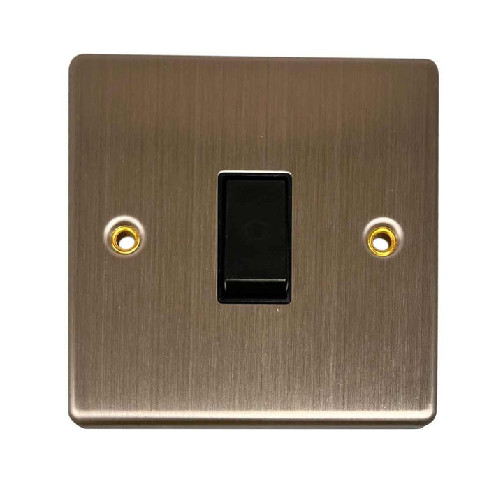 Round Edge Single 2 Way Switch Brushed Steel Finish and Black Inserts AG - UK Camping And Leisure