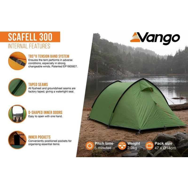 Vango Scafell 300 Pamir Green 3 Person Tent Vango - UK Camping And Leisure