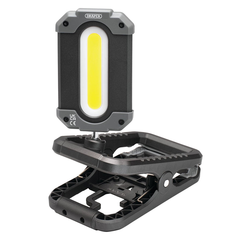 COB LED Rechargeable Work Light and Power Bank with Clamp, 10W, 1000 Lumens, USB-C Cable Supplied Draper - UK Camping And Leisure