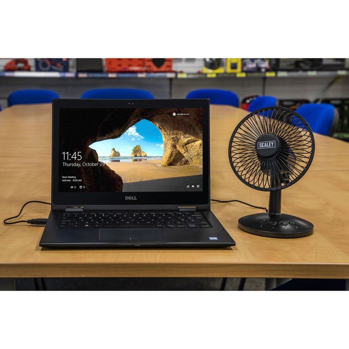 Sealey 150mm 6" 3 Speed Oscillating Desk Fan Home Office Portable USB or Battery Sealey - UK Camping And Leisure