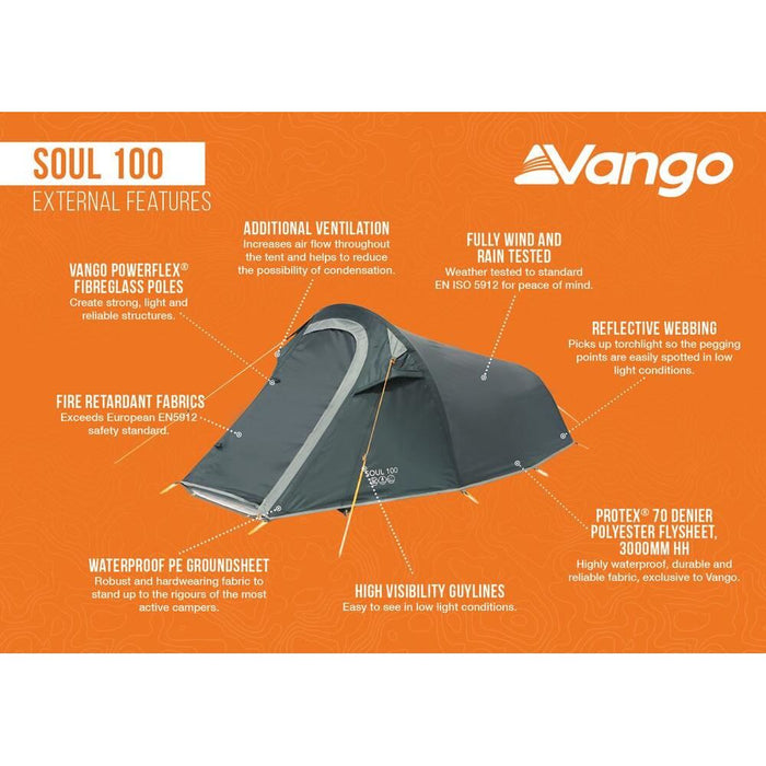 Vango Soul 100 Deep Blue 1 Person Poled Tent Vango - UK Camping And Leisure
