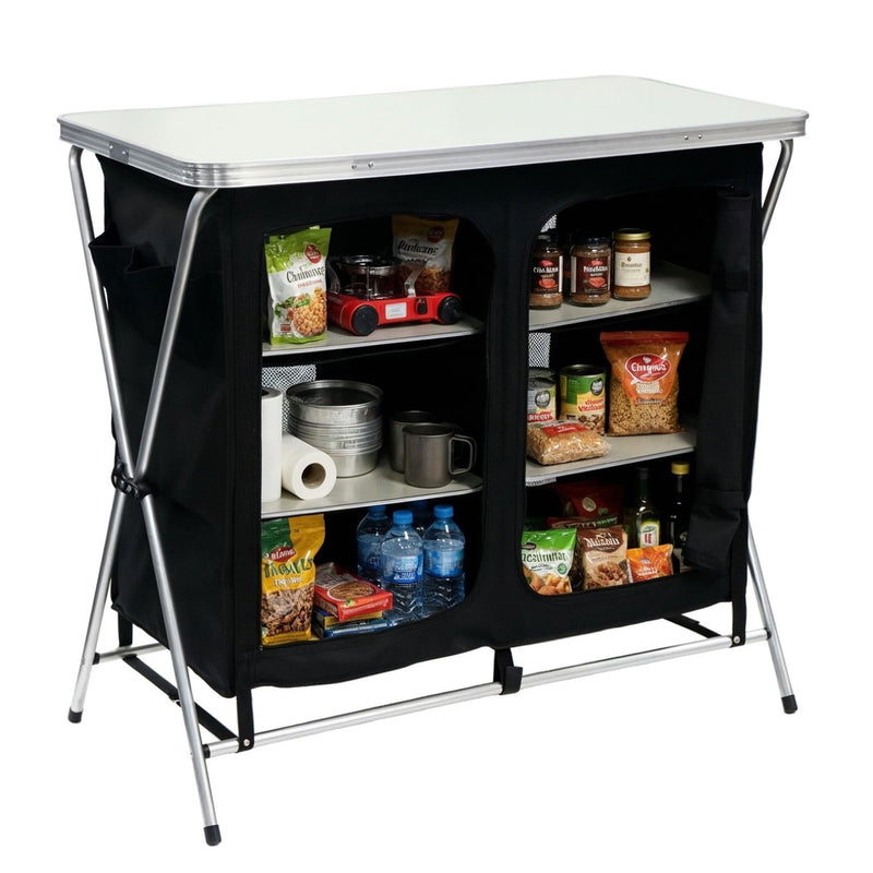 Leisurewize Portable Camping Table & Storage Cupboard Foldable Aluminium Frame
