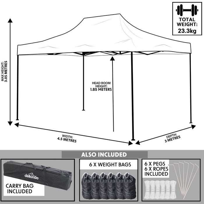 Dellonda 3 x 4.5m Pop-Up Gazebo Heavy Duty  Carry Bag Rope Stakes & Weight Blue Dellonda - UK Camping And Leisure