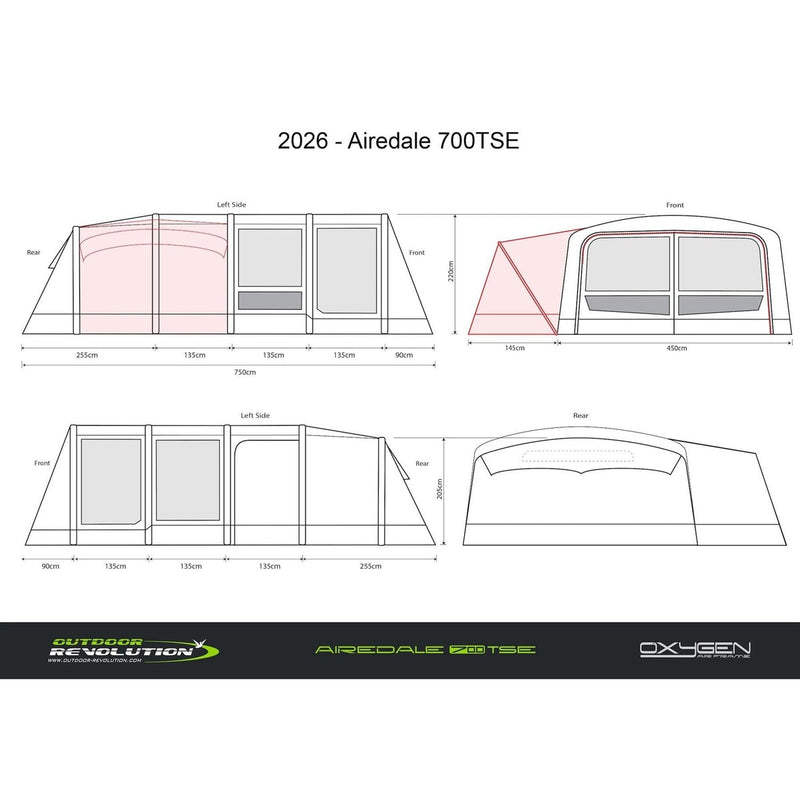 Outdoor Revolution Airedale 700 TSE Air Tent 9 Berth Family Tent Inc Inc Footprint &  Annexe Inner Tent - View 11