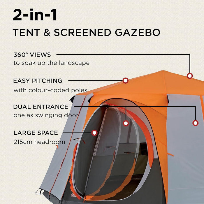 Coleman Cortes Octagon 8 Person Dome Glamping Yurt Camping Family Tent Orange