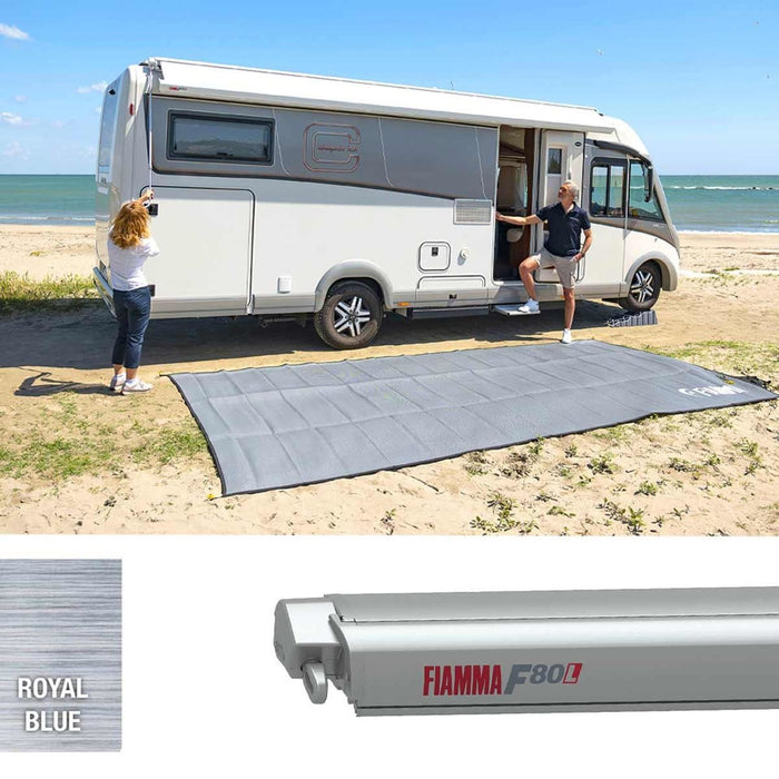 Fiamma F80L 500 Awning Titanium - Royal Blue (07842H03Q) Winch Handle Roof Mounted Fiamma - UK Camping And Leisure