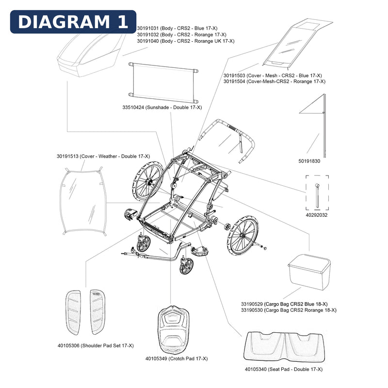 Thule Clevis Axle Assembly - Blue - Chariot Sport/Cross/Lite/Cab