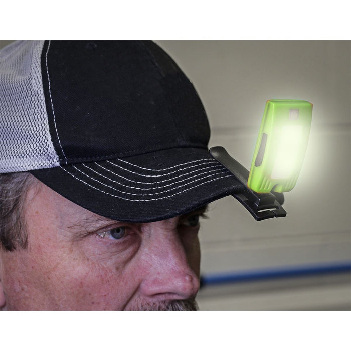 2W COB LED Rechargeable Head Torch Auto Sensor Cycling Front Rear Light Green Sealey - UK Camping And Leisure