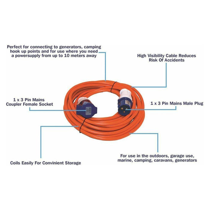 10m Caravan 230v Hook Up Cable Extension - UK Camping And Leisure