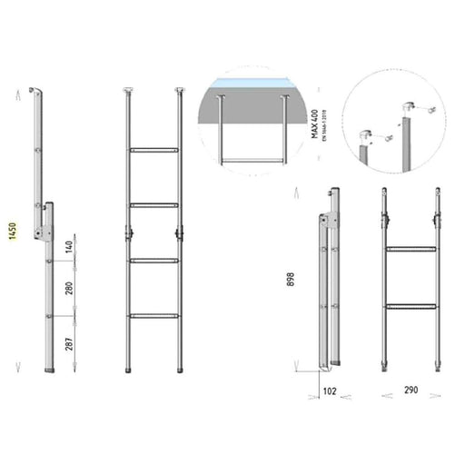 Folding Aluminium Bunk Ladder 145cm Extended CTA - UK Camping And Leisure