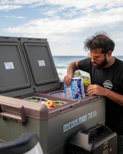 myCOOLMAN 78L Icebox Large Heavy-Duty Hard Cooler with Drain Plug, Tie-Down Points & Bottle Opener