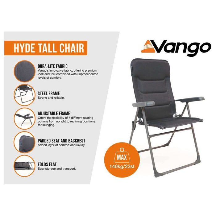 Vango Hyde Tall Camping Chair Tall Shadow Grey Vango - UK Camping And Leisure