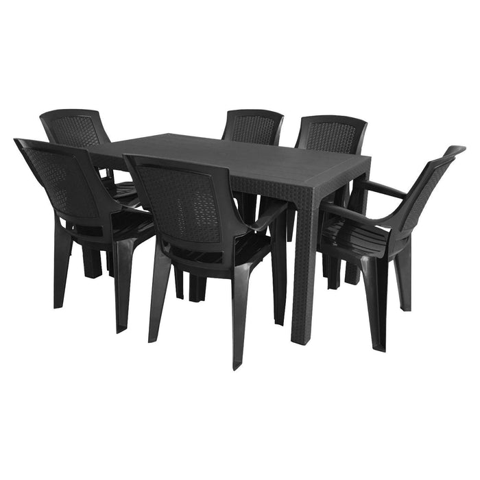 Flora 7 piece poly-propelene dining set (Anthracite) F6031AN Quest - UK Camping And Leisure