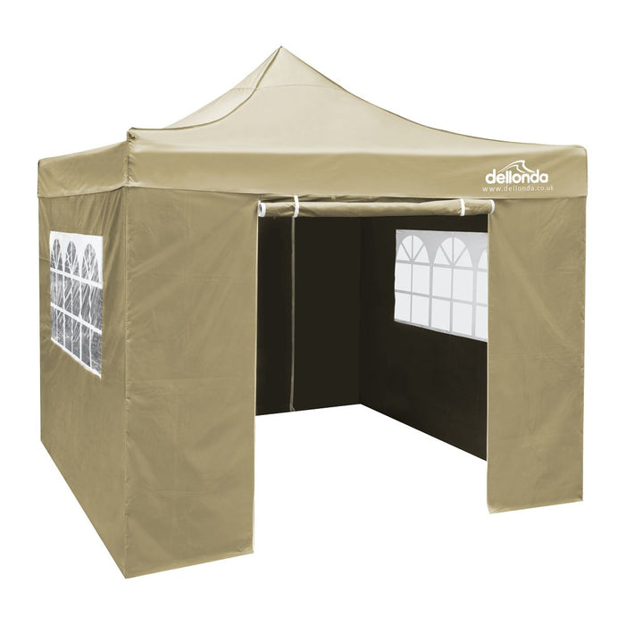 Dellonda 2x2m Pop-Up Gazebo & Side Walls  Carry Bag Rope Stakes & Weight Beige Dellonda - UK Camping And Leisure