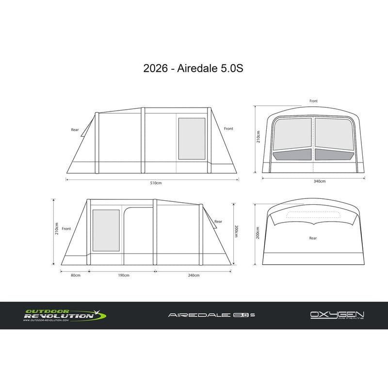 Outdoor Revolution Airedale 5.0S Air Tent 5 Berth Family Tent Inc Footprint - View 13