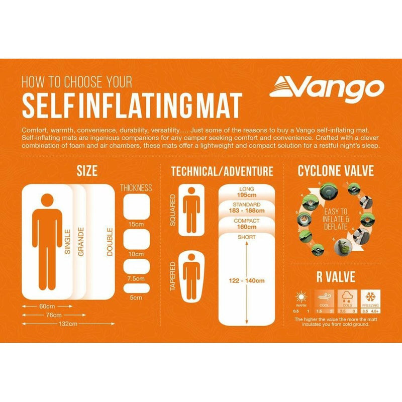 Vango Comfort 7.5 Double Self inflating Sleep Mat Double Artichoke Vango - UK Camping And Leisure