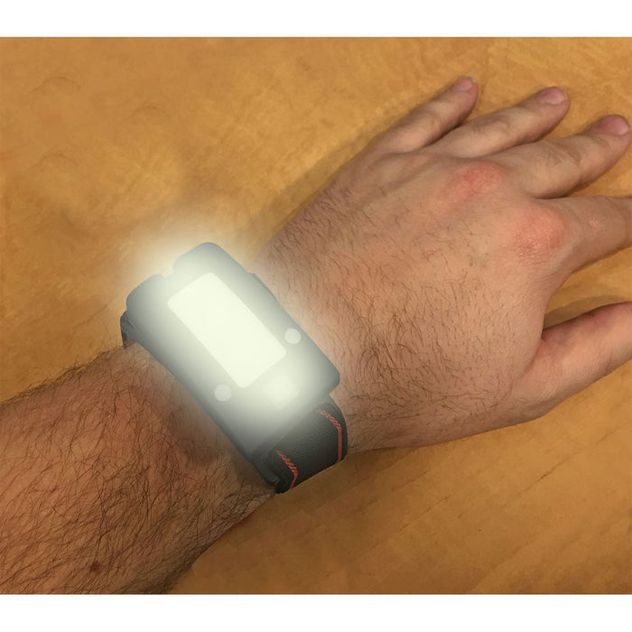 2W COB LED Rechargeable Head Torch Auto Sensor Cycling Front Rear Light Black Sealey - UK Camping And Leisure