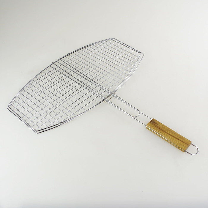 BBQ Barbecue Meat Burger Fish Long Handle 45 X 25cm Grill Large Oval Basket Edco - UK Camping And Leisure