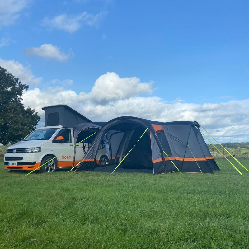 Olpro Cocoon Breeze v2 Driveway Campervan Awning Orange / Grey Low | sewn-in groundsheet, 5000mm, tailgate, motorhome