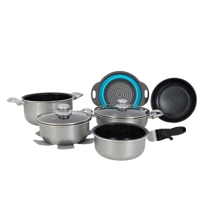 Gimex Cookware Induction Silver 9 Pieces Gimex - UK Camping And Leisure