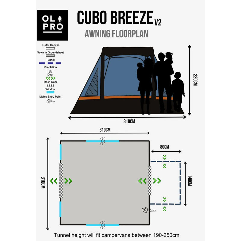 Olpro Cubo Breeze V2 Campervan Awning Low 5000mm H/H