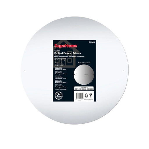 Round Glass Mirror Pre-Drilled With Fixings 400mm x 4mm SupaHome - UK Camping And Leisure
