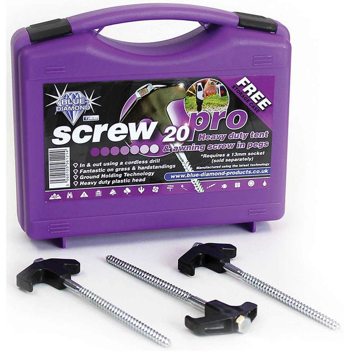 Blue Diamond Screw Pro Pegs (Case Of 20) Blue Diamond - UK Camping And Leisure