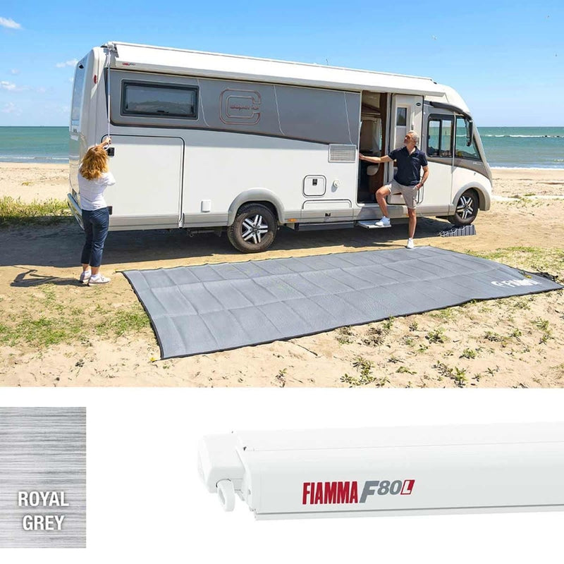 Fiamma F80L 600 Awning Polar White - Royal Grey (07840M03R) Winch Handle Roof Mounted Fiamma - UK Camping And Leisure