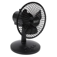Sealey 150mm 6" 3 Speed Oscillating Desk Fan Home Office Portable USB or Battery