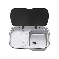 Thetford Argent Sink with Left Hand Drainer and Black Glass Lid