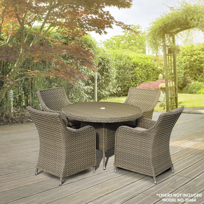 Dellonda Chester Rattan Wicker Round Outdoor Dining Table Tempered Glass Top Dellonda - UK Camping And Leisure