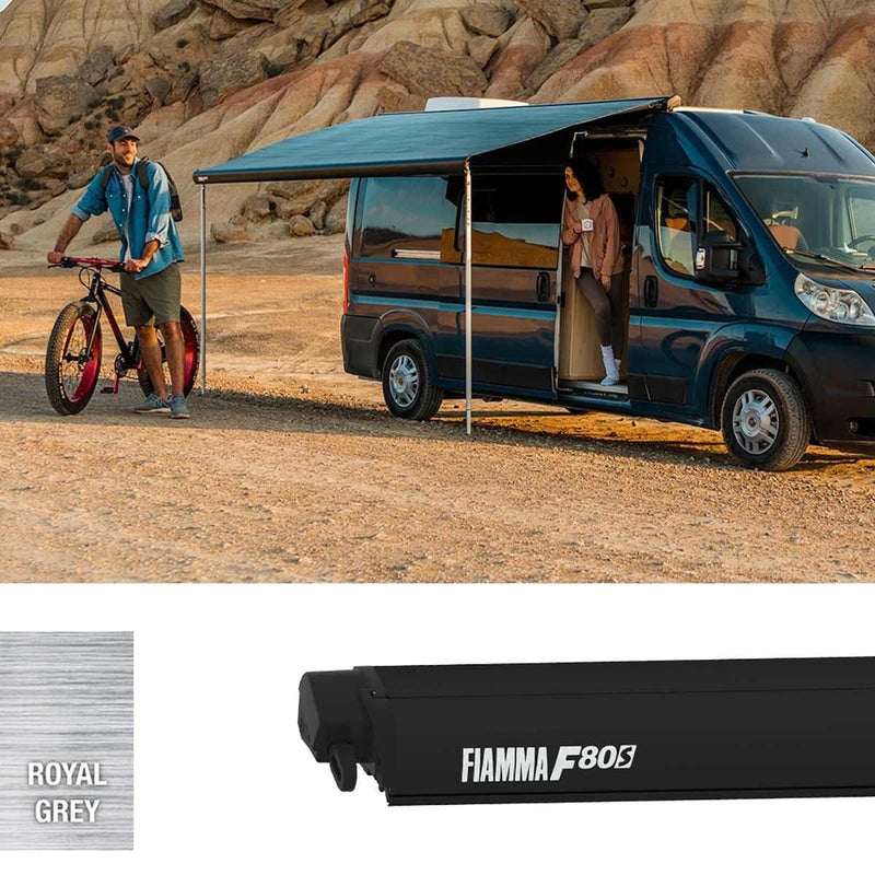 Fiamma F80S 400 Ducato Awning Deep Black - Royal Grey (07831Q03R) Winch Handle Roof Mounted Fiamma - UK Camping And Leisure